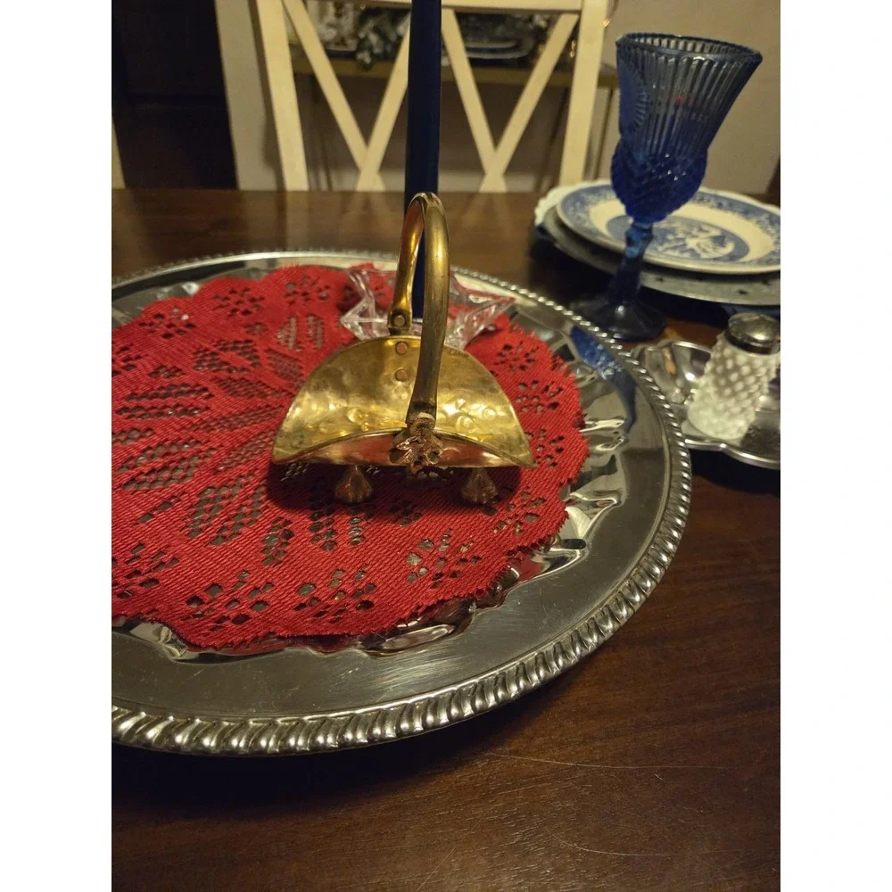 Vintage Hammered Brass Fireplace Log Fire Wood Holder Lion Claw Feet Mini Décor